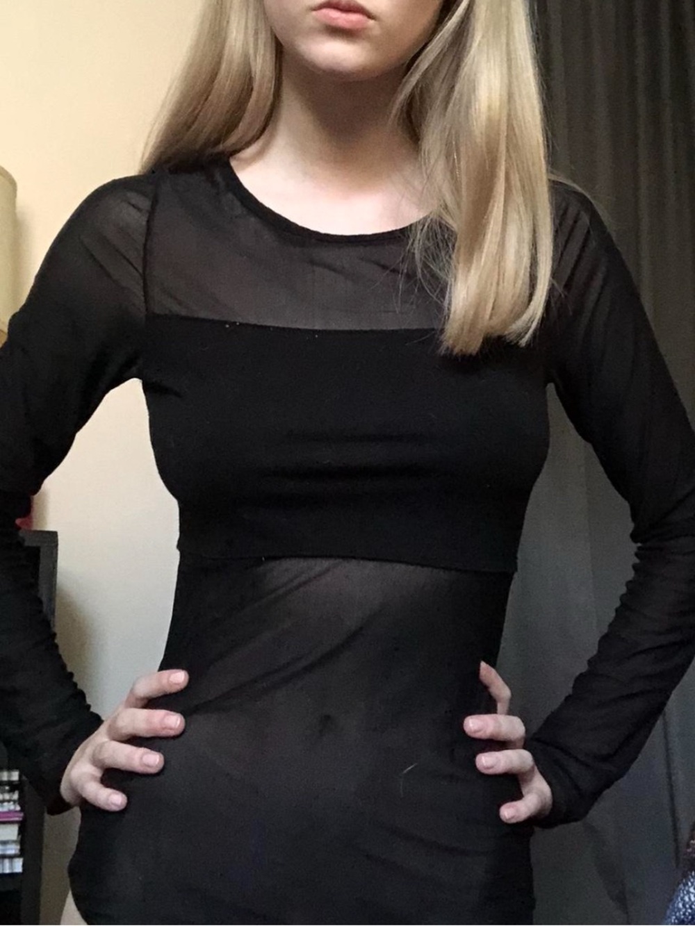 Black Mesh Long Sleeve Top
